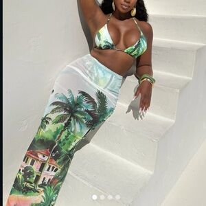 Tropical Print See-through Skirt